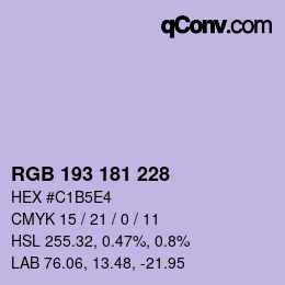 Color code: RGB 193 181 228 | qconv.com