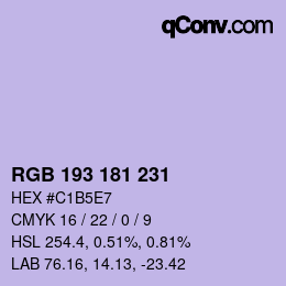 Color code: RGB 193 181 231 | qconv.com