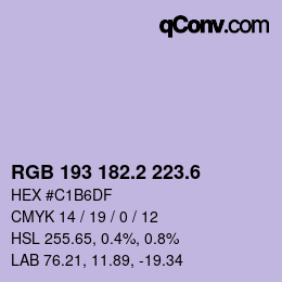 カラーコード: RGB 193 182.2 223.6 | qconv.com