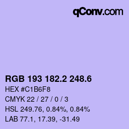 カラーコード: RGB 193 182.2 248.6 | qconv.com