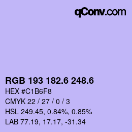 カラーコード: RGB 193 182.6 248.6 | qconv.com