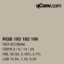 Color code: RGB 193 182 166 | qconv.com