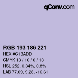 Color code: RGB 193 186 221 | qconv.com