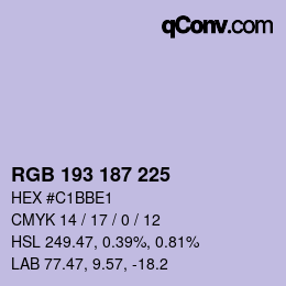 颜色代码: RGB 193 187 225 | qconv.com