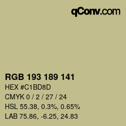 Color code: RGB 193 189 141 | qconv.com