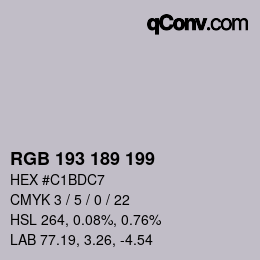 Color code: RGB 193 189 199 | qconv.com