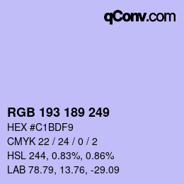 カラーコード: RGB 193 189 249 | qconv.com