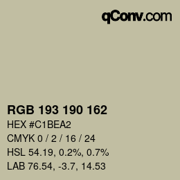 Color code: RGB 193 190 162 | qconv.com
