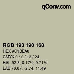 Color code: RGB 193 190 168 | qconv.com