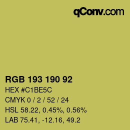 Color code: RGB 193 190 92 | qconv.com