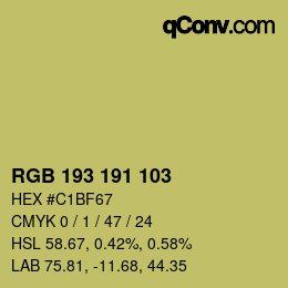 Color code: RGB 193 191 103 | qconv.com