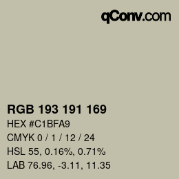 颜色代码: RGB 193 191 169 | qconv.com