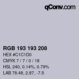 カラーコード: RGB 193 193 208 | qconv.com