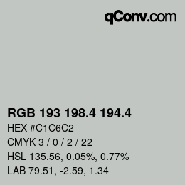 カラーコード: RGB 193 198.4 194.4 | qconv.com