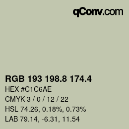 カラーコード: RGB 193 198.8 174.4 | qconv.com