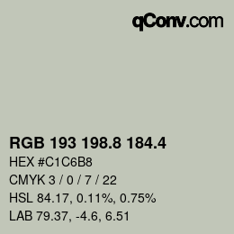 カラーコード: RGB 193 198.8 184.4 | qconv.com