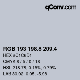カラーコード: RGB 193 198.8 209.4 | qconv.com
