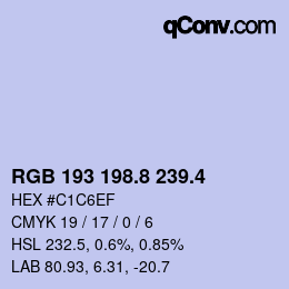 カラーコード: RGB 193 198.8 239.4 | qconv.com
