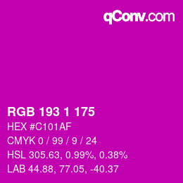 颜色代码: RGB 193 1 175 | qconv.com
