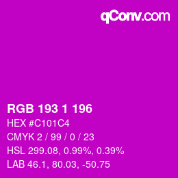 Color code: RGB 193 1 196 | qconv.com
