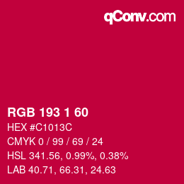 颜色代码: RGB 193 1 60 | qconv.com