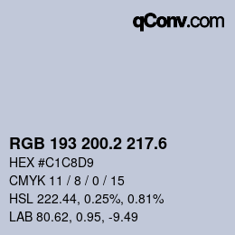 カラーコード: RGB 193 200.2 217.6 | qconv.com