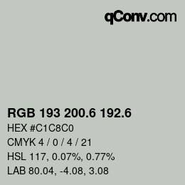 カラーコード: RGB 193 200.6 192.6 | qconv.com