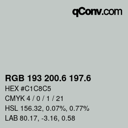 カラーコード: RGB 193 200.6 197.6 | qconv.com