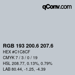 カラーコード: RGB 193 200.6 207.6 | qconv.com