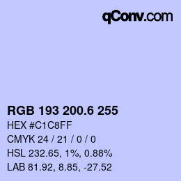 カラーコード: RGB 193 200.6 255 | qconv.com