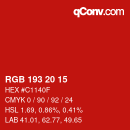 カラーコード: RGB 193 20 15 | qconv.com