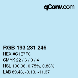 カラーコード: RGB 193 231 246 | qconv.com