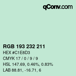 カラーコード: RGB 193 232 211 | qconv.com