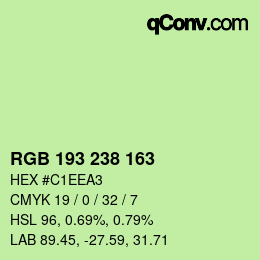 Color code: RGB 193 238 163 | qconv.com