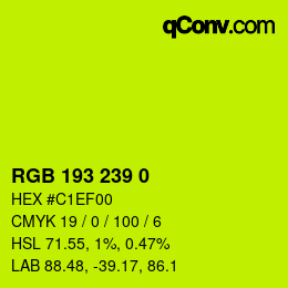 Color code: RGB 193 239 0 | qconv.com