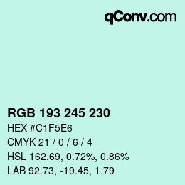 Color code: RGB 193 245 230 | qconv.com