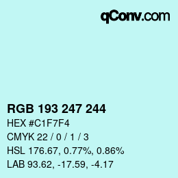 Color code: RGB 193 247 244 | qconv.com