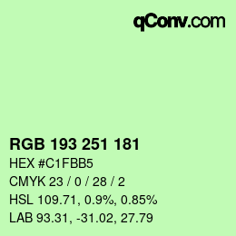 Color code: RGB 193 251 181 | qconv.com