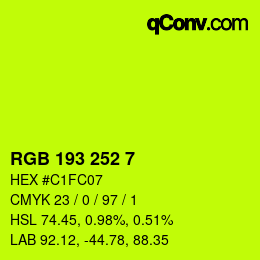 カラーコード: RGB 193 252 7 | qconv.com