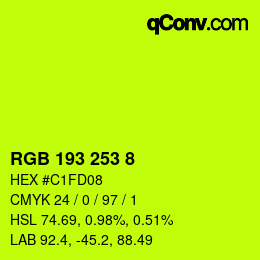カラーコード: RGB 193 253 8 | qconv.com