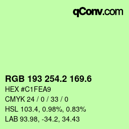 カラーコード: RGB 193 254.2 169.6 | qconv.com