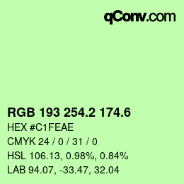 カラーコード: RGB 193 254.2 174.6 | qconv.com