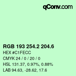 カラーコード: RGB 193 254.2 204.6 | qconv.com
