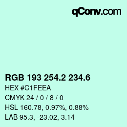 カラーコード: RGB 193 254.2 234.6 | qconv.com