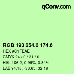 カラーコード: RGB 193 254.6 174.6 | qconv.com
