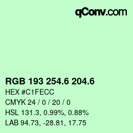 カラーコード: RGB 193 254.6 204.6 | qconv.com