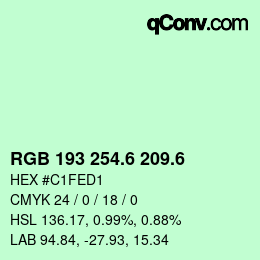 カラーコード: RGB 193 254.6 209.6 | qconv.com