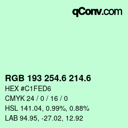 カラーコード: RGB 193 254.6 214.6 | qconv.com