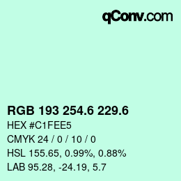 カラーコード: RGB 193 254.6 229.6 | qconv.com