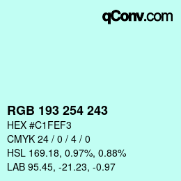 Color code: RGB 193 254 243 | qconv.com